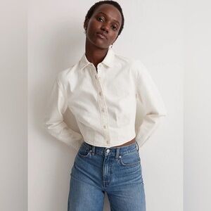 NWT Madewell pleated cropped denim shirt